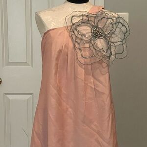 STUNNING Ryu peachy pink with large floral appliqué dress.